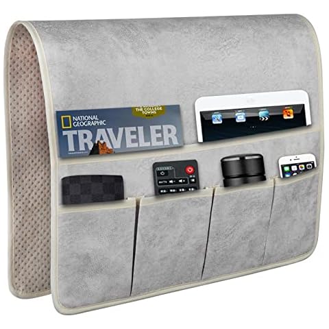 Haomaijia Anti-Slip Sofa Armrest Organizer Arm Chair Bedside Caddy Storage Organizer For Recliner Couch With 6 Pockets For Cell Phone Tv Remote Control Magazines (grey) Cover