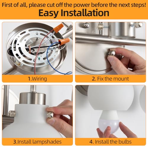 Image of Bathroom Light Fixtures Brushed Nickel 3 Light Vanity Light Wall Sconces with Milk Globe Glass Shades Bath Wall Lamp over Mirror Farmhouse Wall Mount Lights for Kitchen Living Room Bedroom Hallway