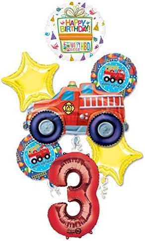 Mayflower Products Fire Truck Fire Engine 3rd Birthday Party Supplies and Balloon Decorations