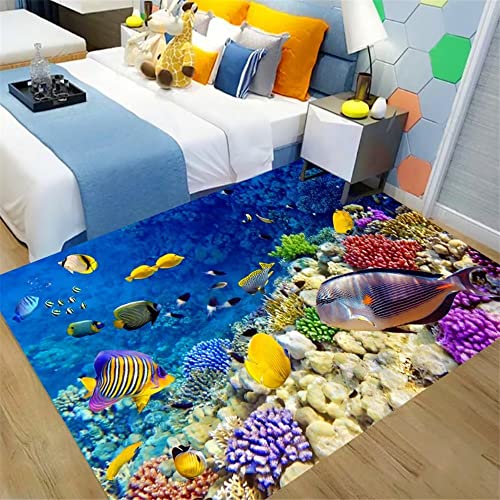 Kinderteppich Klein Teppich Wohnzimmer Blau Unterwasser Fisch Gruppe Muster Teppich Schlafzimmer...