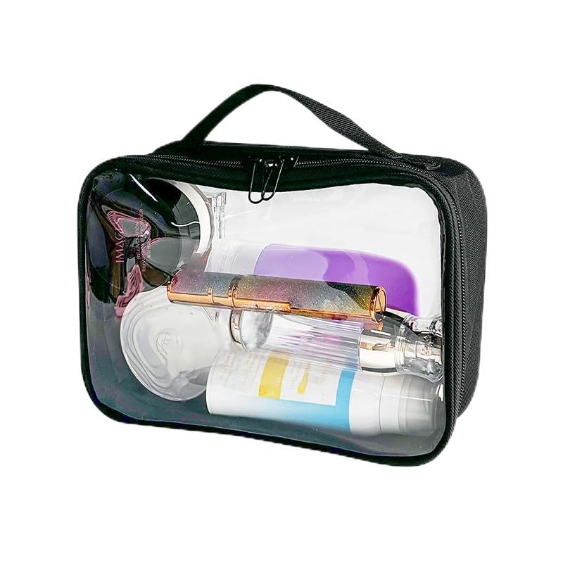 TotePrint Bolsas de maquillaje transparentes con asa, bolsa de aseo transparente aprobada por la TSA, bolsa de aseo para aeropuerto, aerolíneas, viajes, bolsas de cosméticos esenciales de PVC para