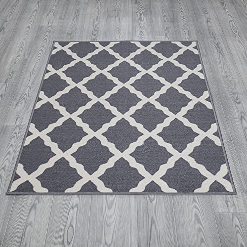 Machine Washable Moroccan Trellis Design Non-Slip Rubberback 3X5 Traditional Indoor Area Rug For Living Room, Bedroom, Kitchen, 3'3" X 5', Gray #TOP1