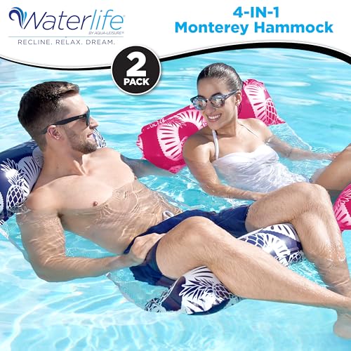 Image of Waterlife 4-in-1 Pool Hammock 4-Pack, Inflatable Pool Chair Float, Water (Saddle, Lounge Chair, Drifter)