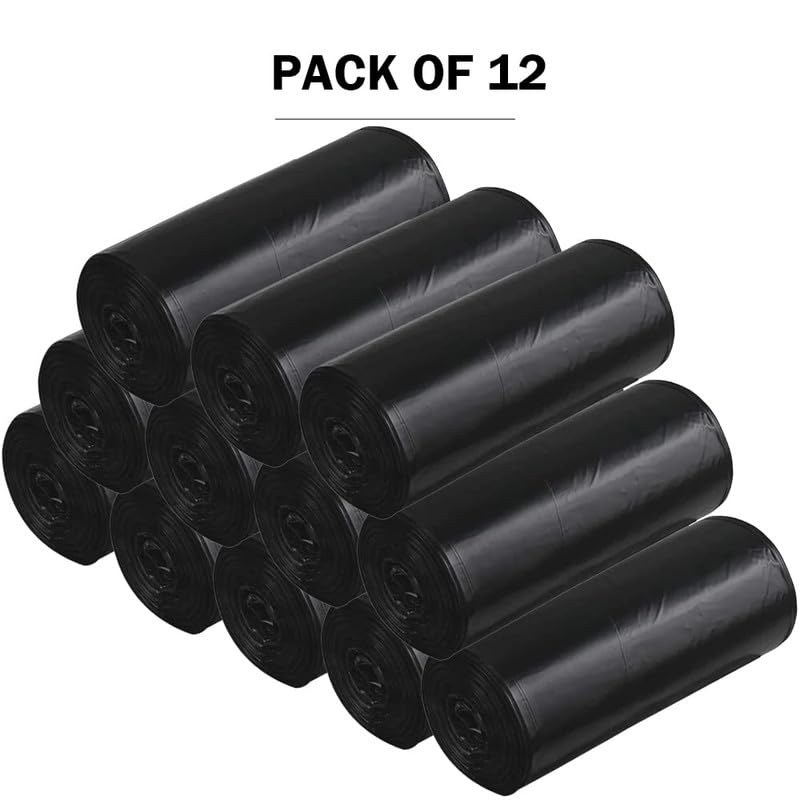 Image of Premium Recyclable Garbage Bags | Medium Size Durable Dustbin /Trash Bags Dustbin Covers for Wet and Dry Waste - Black (Pack of 12 Rolls) Total 360 Bags