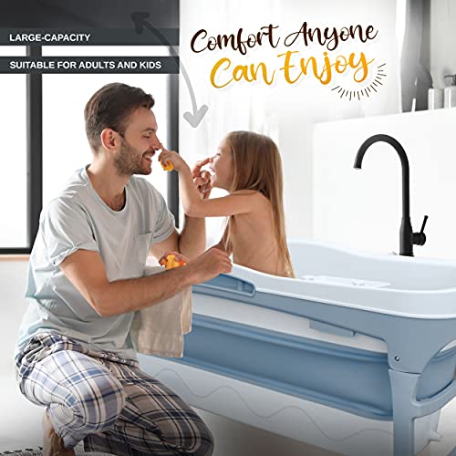 Oasïs Oasis Portable Bathtub For Adults And Children | 59 Inch | Foldable Bathtub With Temperature Maintenance | Body Bath Pillow Included | Non-Slip Plastic Blue Collapsible Bathtub For Easy Storage #TOP3