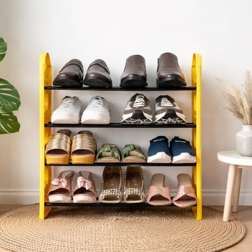 Image of LEOPAX Kaan Premium Multipurpose Shoe Rack | 4-Tier Shoe Storage Organizer, Space-Saving Design, Sturdy & Durable Rack for Entryway, Living Room, Bedroom & Closet - Yellow