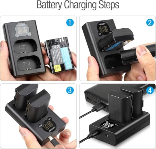 ENEGON LP-E6 Ersatzakku (2 Stück) und Smart LED Dual USB Ladegerät für Canon LP-E6, LP-E6N und Canon EOS 5D Mark II/III/IV, 5DS, 5DS R, 6D, 7D, 7D Mark II, 60D, 70D, 80D und mehr