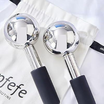 Pfefe 360 Rotating Ice Globes for Face & Eyes, Unbreakable Stainless Steel Cryo Sticks for Beauty Routines, Facials Cold Roller Colling Globes for Puffiness, Wrinkles, Dark Circles, Headaches