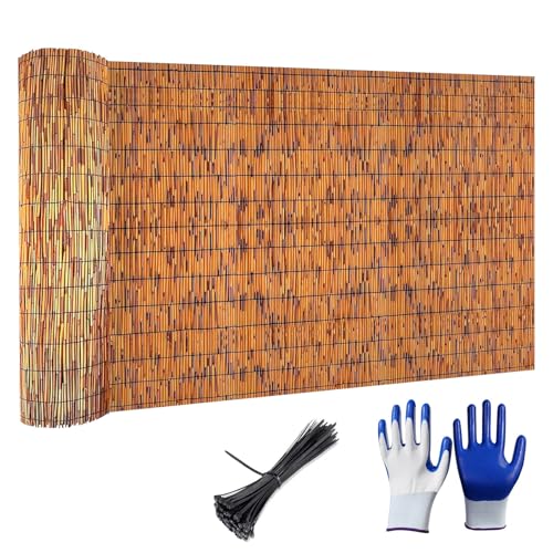 Rotolo di recinzione in bambù intrecciato a mano, tenda per recinzione naturale per esterni, per balcone, giardino, patio e cortile (0,9 m di altezza x 3 m di lunghezza)