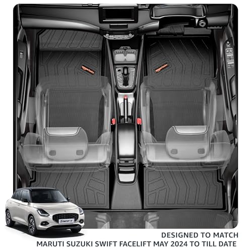 Image of Amazon Basics - 5D Car Floor Mats for Swift Facelift (May 2024-Present, Black) | Custom Fit | All-Weather Protection| TPE