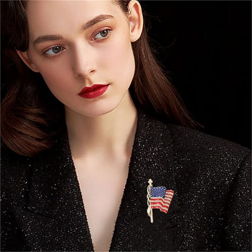 Image of coadipress American Flag Brooches for Women Men Rhinestone Crystal 4th of July American Patriotic Flag Brooches Pins Sparkle Veterans Independence Day Accessory Gifts