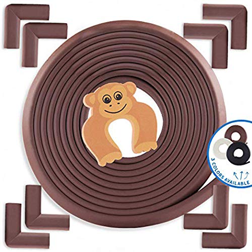 Baby Proofing Edge and Corner Guards: 13 Piece Furniture Safety Set [ 20.4ft Edge + 8 Corners + 4 Door Pinch Guard ] Coffee Brown