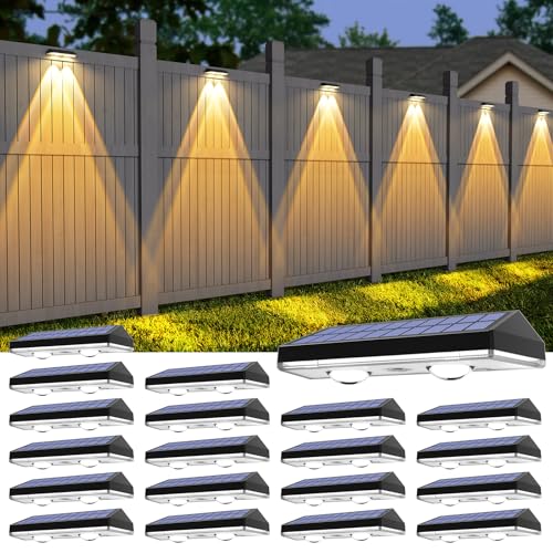Image of Solar Fence Lights Outdoor,2700 /4000 /6000K 3 Modes Bright Lens LED Dusk to Dawn Deck Light Outdoor Waterproof,Solar Outdoor Lights for Backyard /Railing /Wall (20Pack)