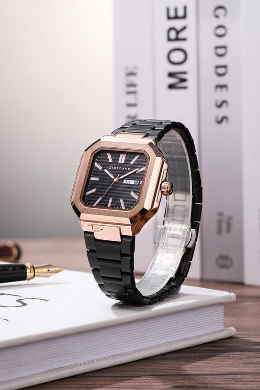 Image of Giordano Square Formal Watch for Men - Textured Dial,Day & Date Display and Stylish Stainless Steel Strap