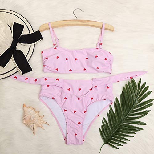 Biquíni feminino sexy push-up roupa de banho duas peças maiô com estampa acolchoada (rosa/M)
