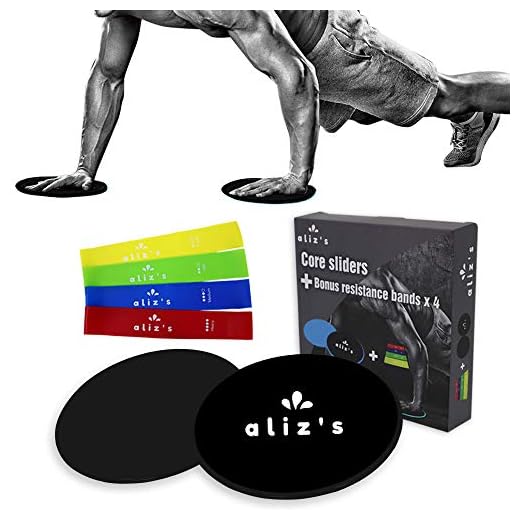 Core Sliders. Dual Sided Use on Carpet or Hardwood Floors. Abdominal Exercise Equipment Plus Bonus Resistance Loop Bands for Stretching, Strength Training,Physical Therapy (Black)