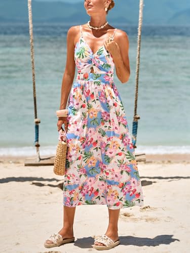 Image of CUPSHE Women's Long Dresses Summer Sleeveless Beach Casual Side Slit Spaghetti Straps Vacation Graduation Midi Dress