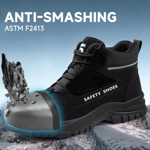 Steel Toe Work Boots for Men - High Top Puncture Resistant Safety Boots - Industrial Boot for Worker - Comfortable Work Boot for Construction - Image 2