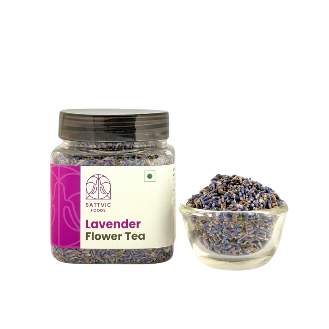 Sattvic Foods Lavender Flower Tea (30 g) | Naturally Calming Caffeine-Free Herbal Tea | Promotes Relaxation, Stress Relief, and Sleep | 100% Pure and Natural Kashmiri-Grown