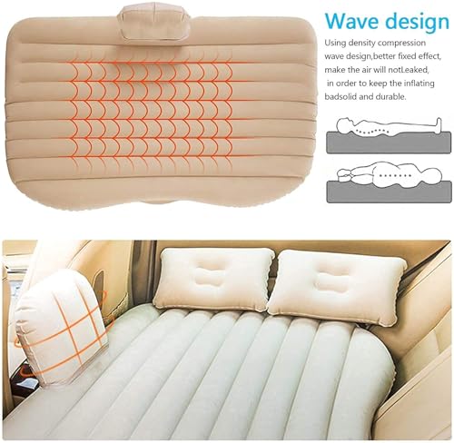 Image of Portable Exclusive Car Air Mattress Travel Car Sleeping Bed for Kids - Inflatable Bed with 2 Pillow & Pump | Quick Inflate for Trips, Camping, Picnic (Cream)