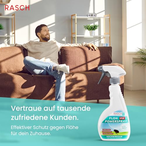 RASCH HOME DEFENDER® Flohspray für Wohnung & Möbel [500ML] - Anti Floh Spray zur Flohbekämpfung - Flohabwehrspray - Flohvernichter - Flohspraymittel gegen Flöhe - Fleespray - Antiflohspray