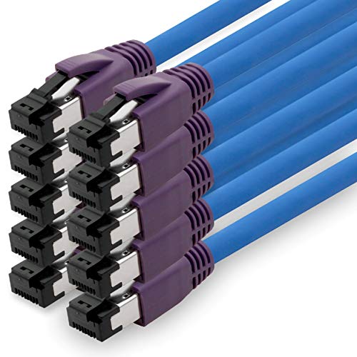 1aTTack.de 1,5m Cat.8 LAN- Netzwerk- Kabel CAT8 Kabel CAT 8 2000 Mhz 40 Gbit s 40GBase-T High End Poe+ Patchkabel Ethernetkabel AWG24 Kupfer LSZH blau - 10 Stück 1,5m