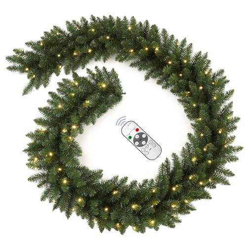 9FT Pre-Lit Artificial Christmas Garland with Dual Color LED Lights