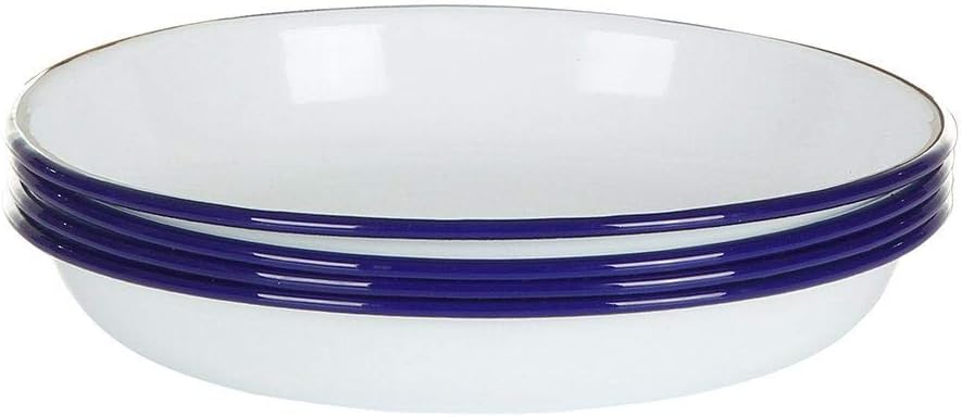 Falconware Enamel Set of 4 Deep Side Plates White with Blue Rim