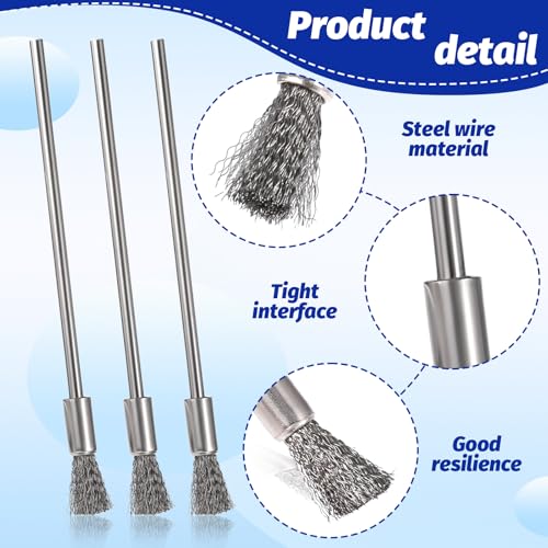 Image of 10 Pieces Extended Stainless Steel Wire Steel Cleaning End Brushes Pen Wire Brush Rust Paint Removal Bits Polishing Rotary Tools (6 mm end Brush)