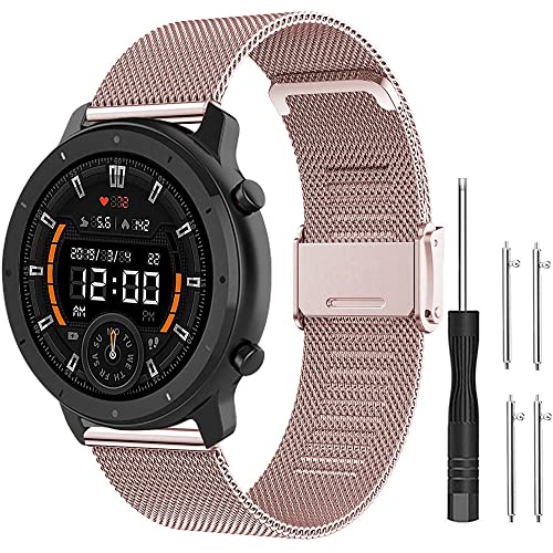 Yishark Correias de substituição de metal 22 mm para Amazfit GTR 47 m / GTR 2 / 2e / 3 / 3 Pro / Pace / Stratos, Rosa, Clássico