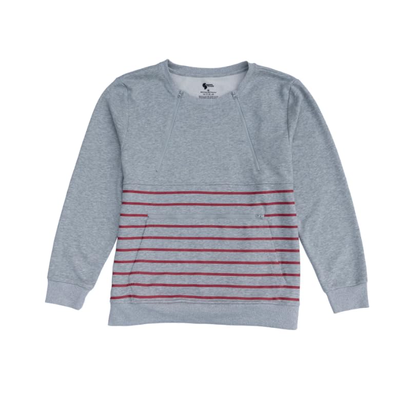 Adult Stripe Zip Access Sweatshirt for Chest Port, Abdomen, Chemo, Insulin Pumps, & Post-Surgery2