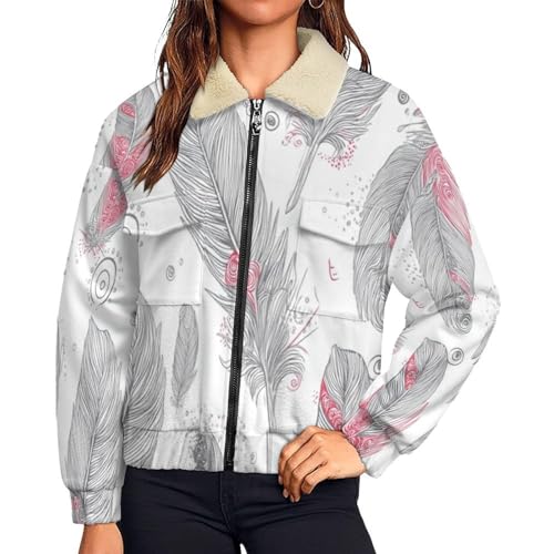 Veste polaire femme imprimé plume chaud blouson d'extérieur zippé de S à 5XL