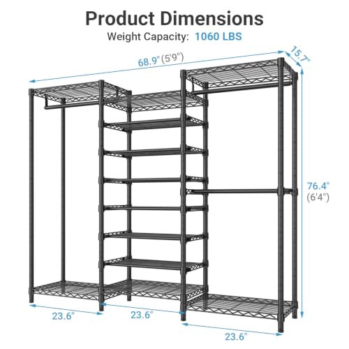 Image of VIPEK S3 Heavy Duty Garment Rack with 8-Tier Shoe Rack, Black