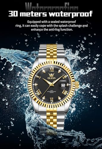 Image of OLEVS Classic Mens Watch Diamond Analog Luxury Watches Stainless Steel Waterproof Date Two Tone Luminous Watch for Men