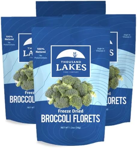 Thousand Lakes Freeze Dried Vegetables - Broccoli Florets 4-pack 1.2 ounces (4.8 ounces total) | 100% Florets - No Stems | No Salt Added