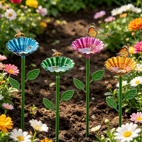 4 Stück Bienentränke für den Garten, Bienengießstation Insektentränke Garten, Metall Vogeltränke Bienen Wasserstation, Insektentränke Garten Fascinating Drinkers for Wild Bees Insects(63*8cm)