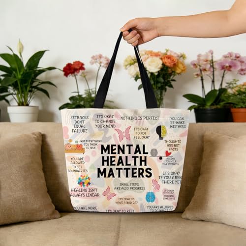 Bolso tote 'Mental Health Matters' estético y ligero, con bolsillo interior con cremallera, lavable, ideal como regalo para mujeres y amigas miniatura 3