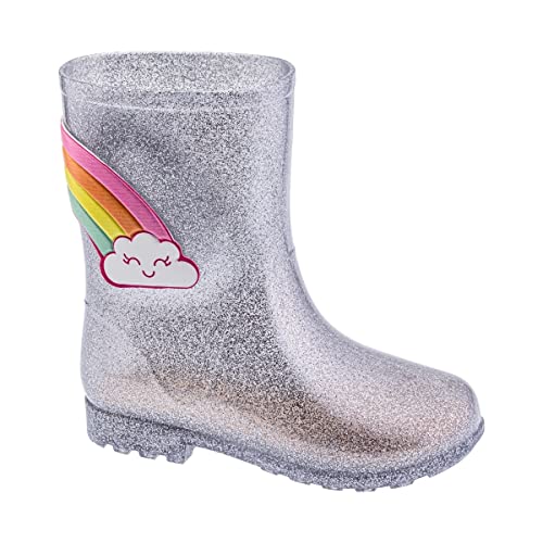 Bota Galocha Infantil Calçado Proteção Chuva Impermeável Coturno Arco-Íris (Maxi Glitter Prata, br_f