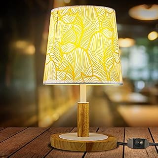 Table Lamp, Bedroom Lamp with Palm Leaf Shade and Wooden Base, Dimmable Modern Bedside Lamp for Bedside Table, Living Room, Study Room 2700K E14 LED Bulb (Black line)