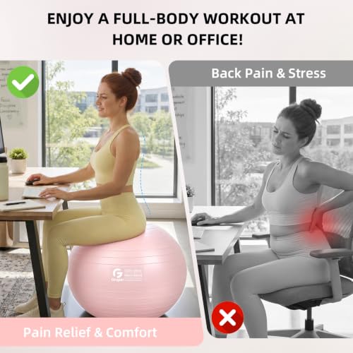 Image of Gruper Exercise Ball, Extra Thick Yoga Ball for Working Out, Yoga & Pregnancy, 4 Sizes Anti-Burst Balance Ball with Foot Pump for Pilates, Physical Therapy & Fitness