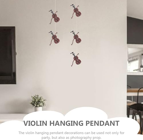 Miniatura 7 de ABOOFAN Colgante de violín miniatura de cuerda Mini colgante de violín instrumento musical adorno de árbol de Navidad decoración artesanal 16 piezas