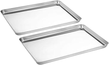 Versatile Baking Tray (Set of 2) – Stainless Steel Trays for Baking, Cakes, Pastries, Muffins, Tea, Snacks & Serving (32 x 24.5 x 2.5 cm – Large) – Cookie Sheets