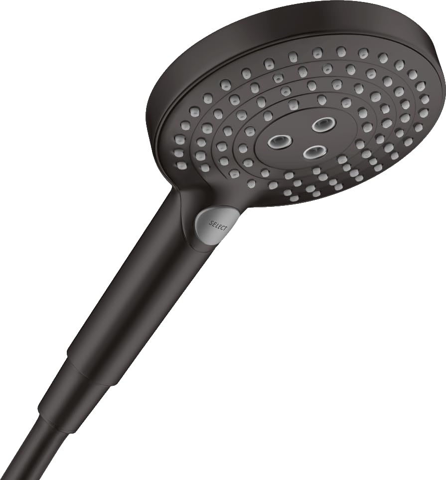 hansgrohe Raindance Select S - Water-Saving Shower Head 5,7 l/min (EcoSmart+), Hand Shower Round (120 mm) with 3 Sprays (incl. PowderRain), with Anti-limescale Function, matt Black, 26516670 — image 1