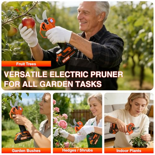 Image of Electric Pruning Shears, Upgraded 2.1 inch Cutting Garden Shears with LCD Display, Brushless Motor Cordless Power Pruner with 2.0 Ah*2 Batteries for Garden Tree Pruner Branch