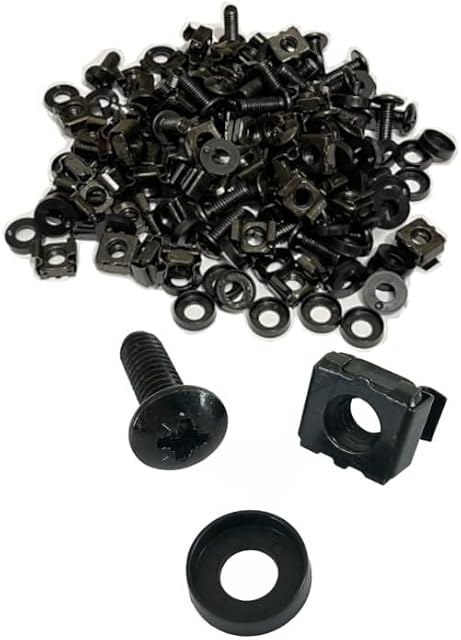 All Black M6 Cage Nuts, Bolts, Screws & Washers for Data Cabinets (50)