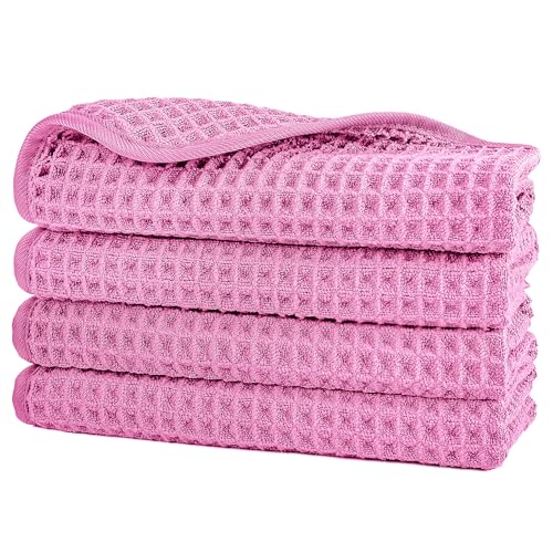 Image of POLYTE 430 GSM Microfiber Lint Free Washcloth Face Towel, 13 x 13 in, 4 Pack (Waffle Weave)