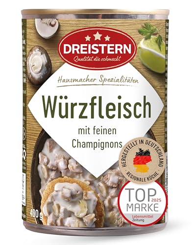 DREISTERN Würzfleisch 400g I Mit Hähnchen- & Schweinefleisch I Herzhaftes Fertiggericht in recyclebarer Konservendose I Lange Haltbarkeit dank natürlicher Konservierung I Hausmacher Qualität
