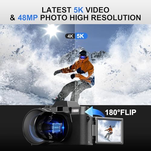 Image of 5K Digital Camera for Photography, 64MP WiFi Vlogging Camera with Dual Lens & 180 Flip Screen, 16X Zoom, Point and Shoot Camera Kit with 32GB Card for Beginners, Teens & Content Creators