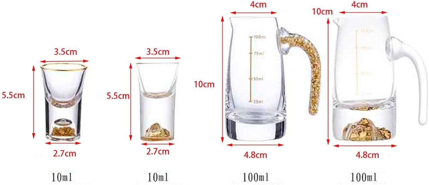Chinese Inspired Wine Set Featuring Flagon and Pourer, 6 Gold Leave Cups