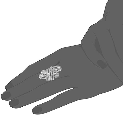 Miniatura 4 de Anillo de declaración de armadura de dedo completo con circonita cúbica chapada en rodio